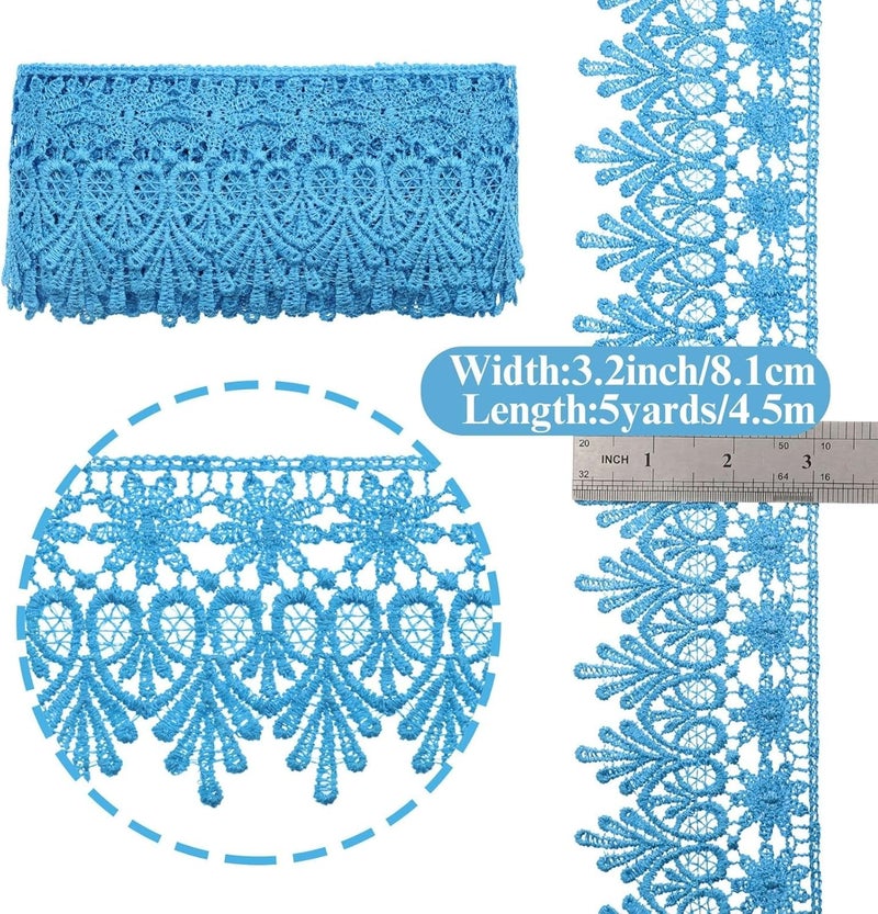 GXTIZAS Blue Lace Trim 5 Yards Wide Venise Lace Ribbon Embroidered Edge Trim for Sewing Crafts Pillow Case - Image 2